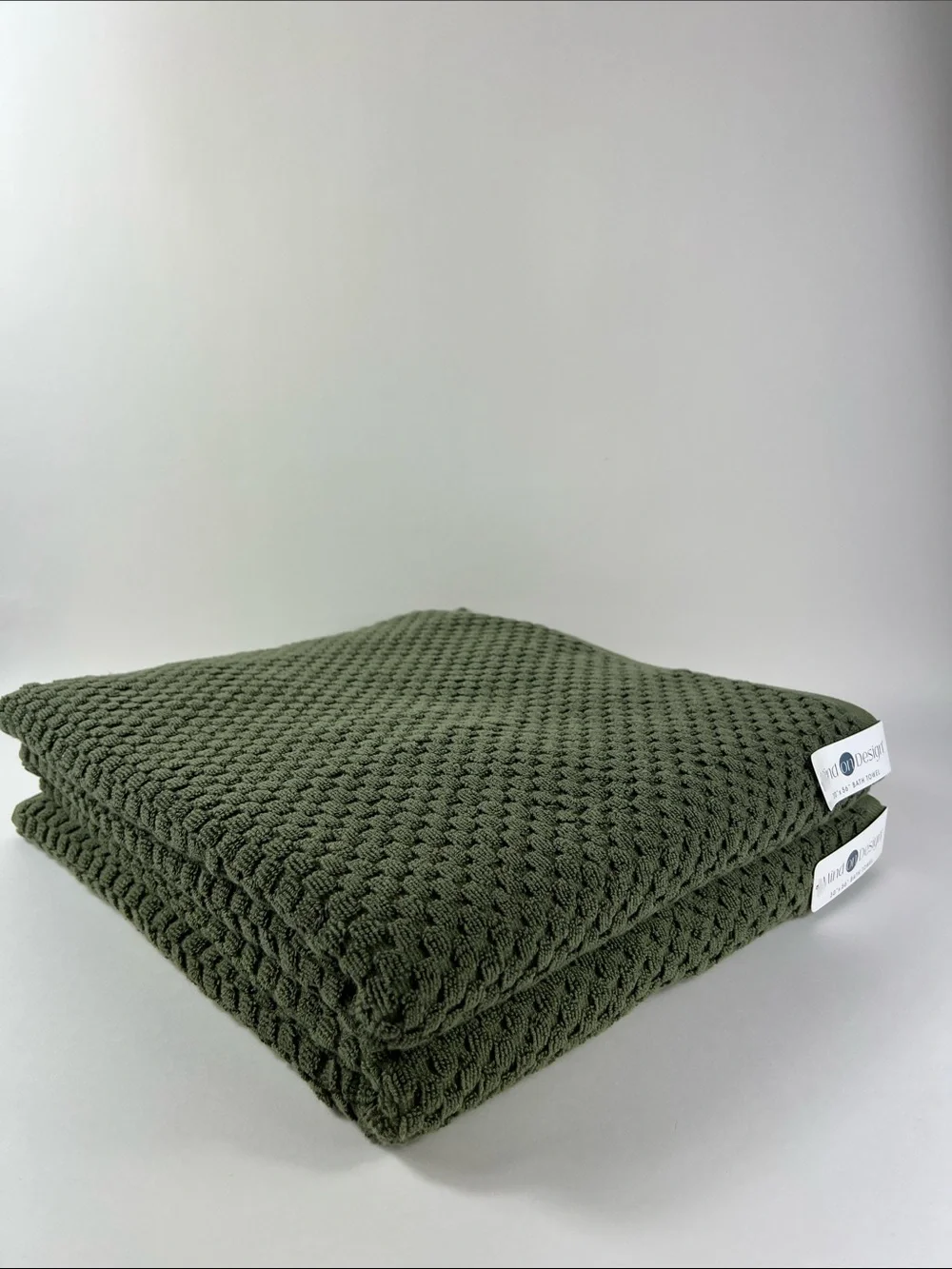 Mind On Design Olive Green Waffle Bath Towels Soft Cotton Set of 2 NEW